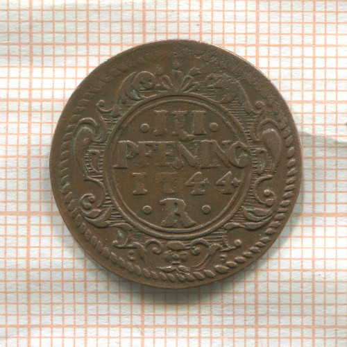 3 пфеннинга. Росток 1744г