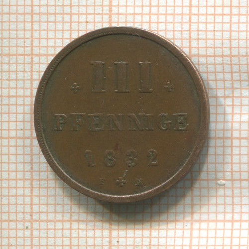 3 пфеннига. Мекленбург-Штрелиц 1832г