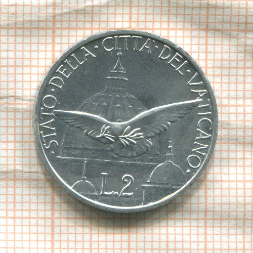 2 лиры. Ватикан 1950г