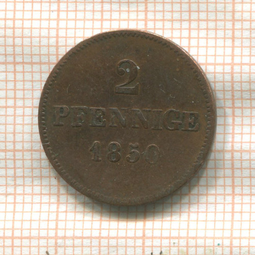 2 пфеннига. Бавария 1850г