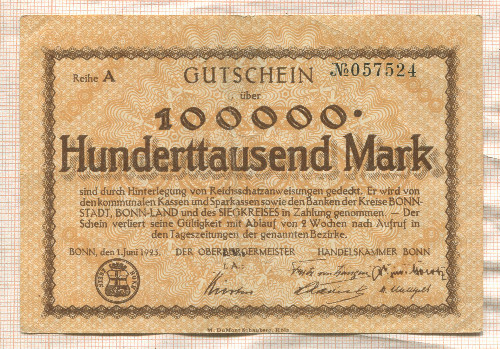 100000 марок. Германия 1923г