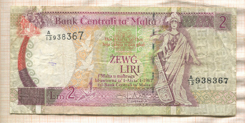 2 лиры. Мальта 1967г