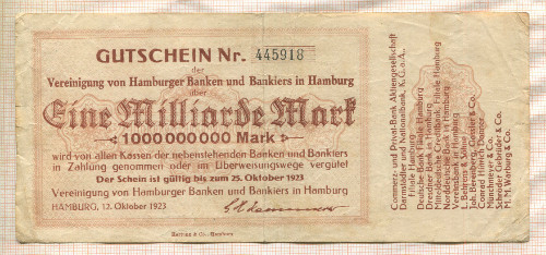 1000000000 марок. Германия 1923г