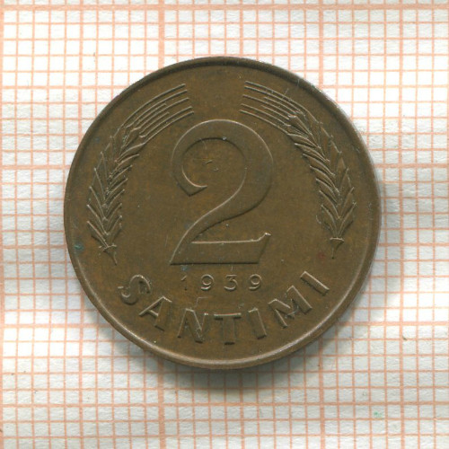 2 сантима. Латвия 1939г