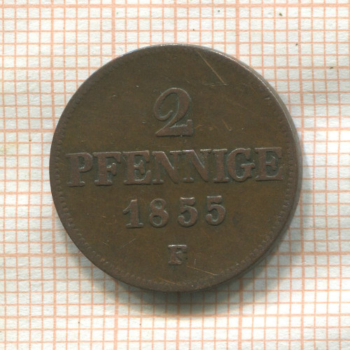 2 пфеннига. Саксония 1855г