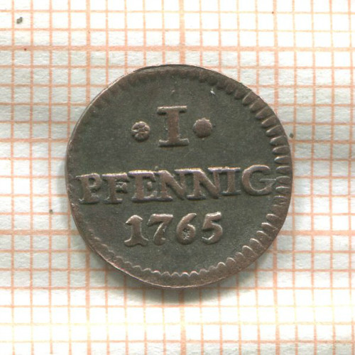 1 пфенниг. Саксония 1765г