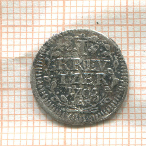 1 крейцер. Гессен-Дармштадт (деформация) 1702г