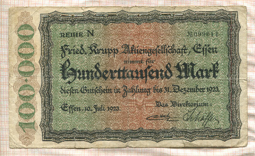 100000 марок. Германия 1923г