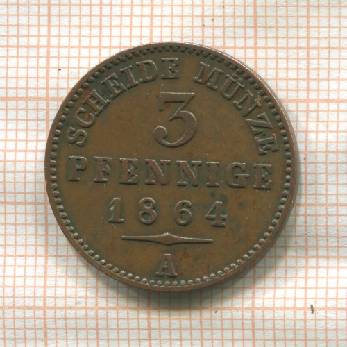3 пфеннига. Рейсс-Обергрейц 1864г