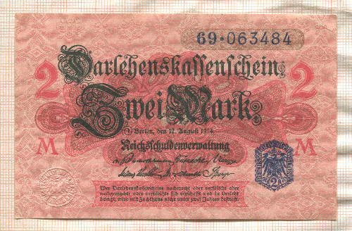 2 марки. Германия 1914г