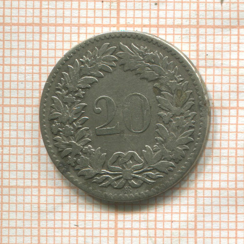 20 раппенов. Швейцария 1850г