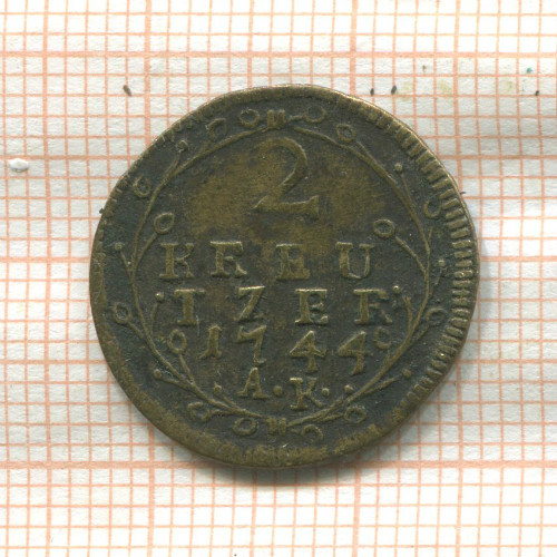 2 крейцера. Гессен-Дармштадт. Подделка в ущерб обращению 1744г