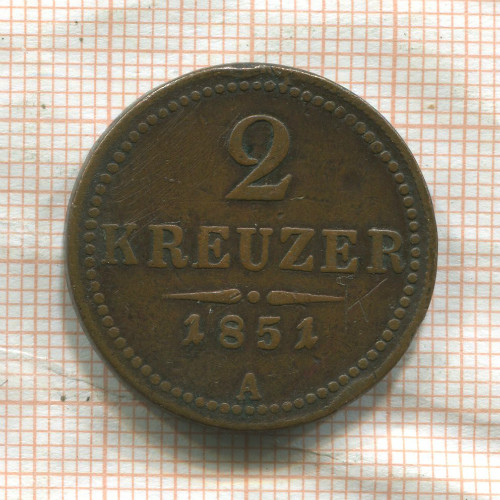 2 крейцера. Австрия 1851г