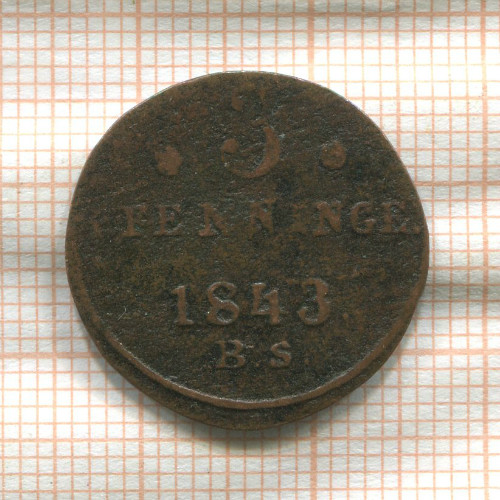 3 пфеннинга. Росток 1843г