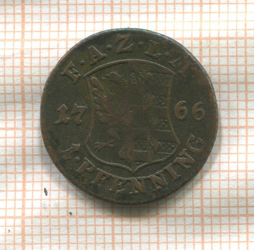 1 пфеннинг. Анхальт-Цербст 1766г