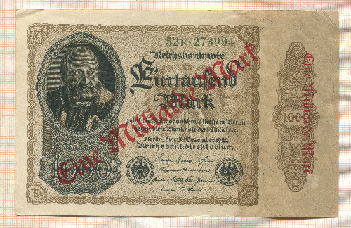 1000000000 марок. Германия 1923г