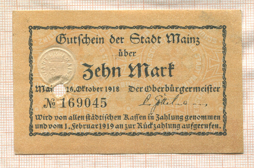 10 марок. Генмания 1918г