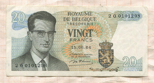 20 франков. Бельгия 1964г
