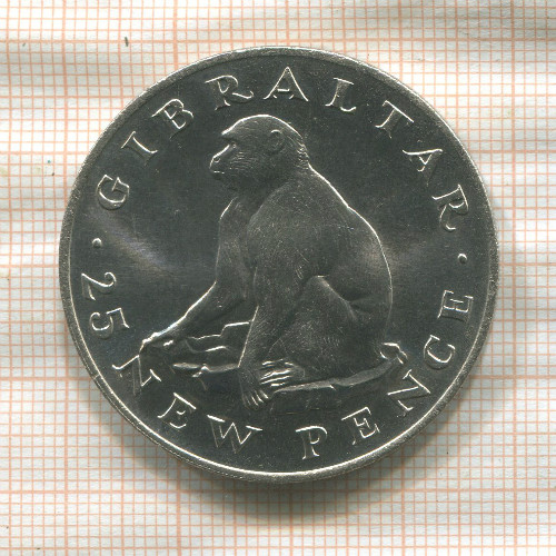 25 пенсов. Гибралтар 1971г