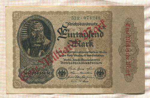 1000000000 марок. Германия 1923г