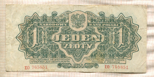1 злотый. Польша 1944г