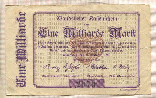 1000000000 марок. Германия 1923г