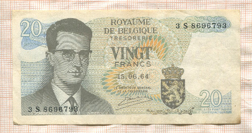 20 франков. Бельгия 1964г