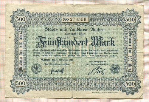 500 марок. Германия 1922г