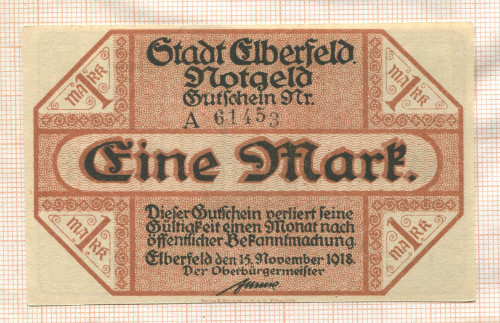 1 марка. Германия 1918г