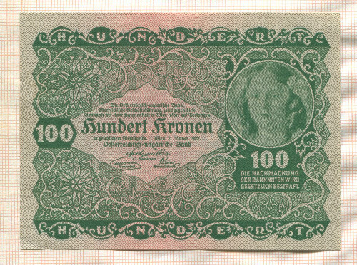 100 крон. Австро-Венгрия 1922г