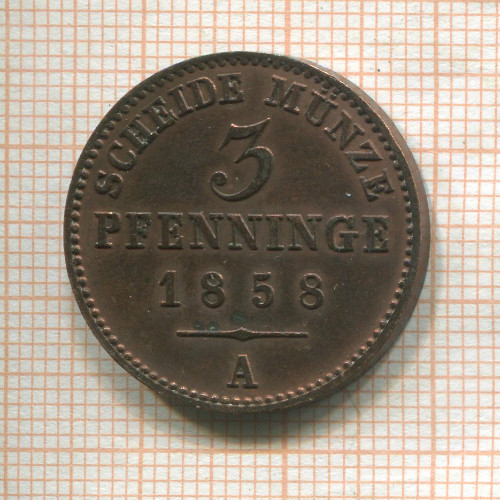 3 пфеннинга. Пруссия 1858г