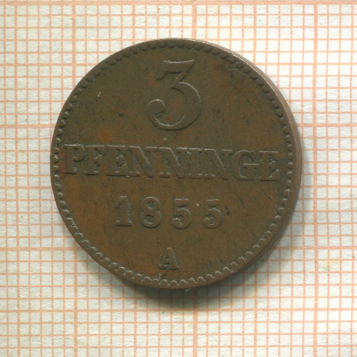 3 пфеннинга. Мекленбург-Шверин 1855г