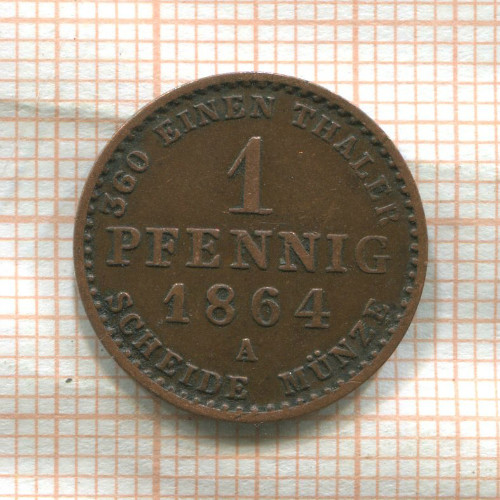 1 пфенниг. Анхальт-Бернбург 1864г
