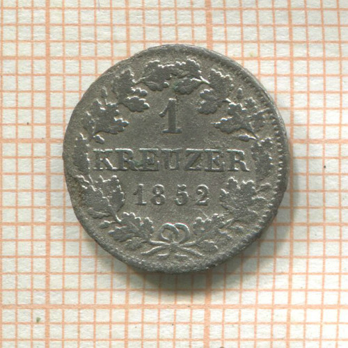 1 крейцер. Бавария 1852г