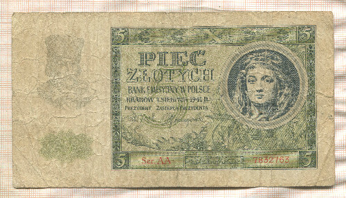 5 злотых. Польша 1941г