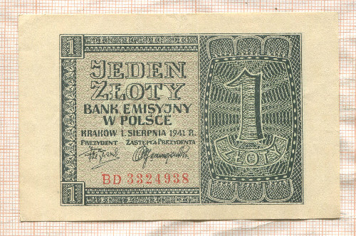 1 злотый. Польша 1941г