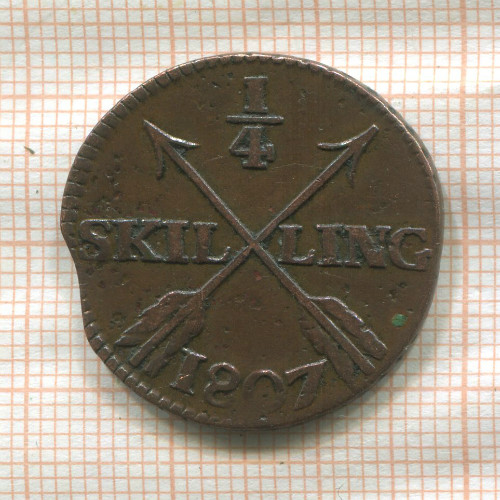 1/4 скиллинга. Швеция 1807г