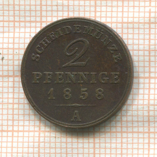2 пфеннига. Шаумбург-Липпе 1858г