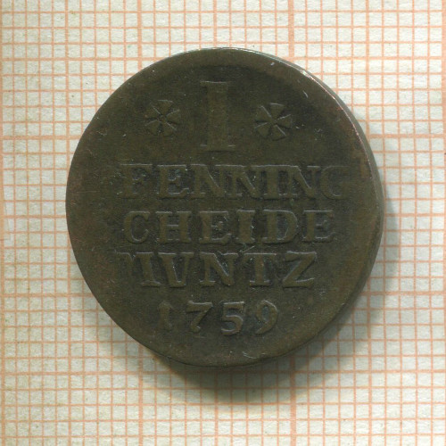 1 пфеннинг. Брауншвейг-Люнебург-Каленберг-Ганновер 1759г