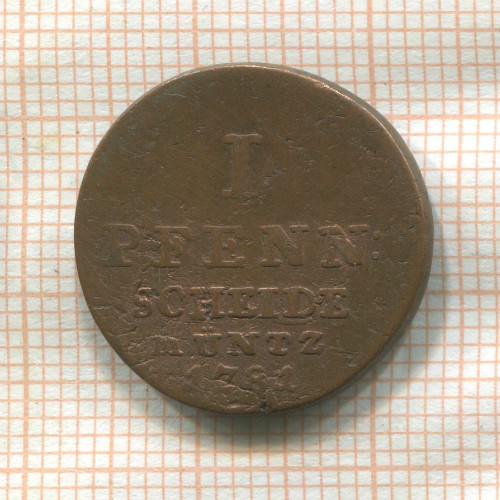1 пфенниг. Брауншвейг-Люнебург-Каленберг-Ганновер 1781г