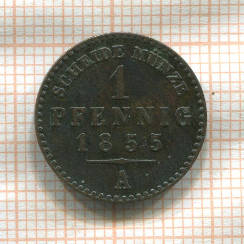 1 пфенниг. Рейсс-Шлейц 1855г