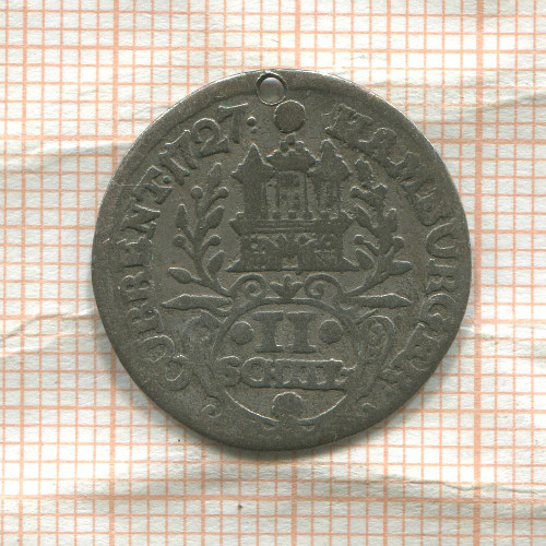 2 шиллинга. Гамбург 1727г