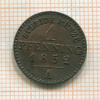 1 пфеннинг. Пруссия 1852г
