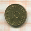 10 франкенов. Саарленд 1954г