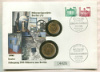 1 марка и 50 пфеннигов. Германия. Позолота. Юбилейный конверт "1990 - первый год чеканки монет ФРГ на Берлинском монетном дворе"
