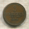 3 крейцера. Австрия 1851г