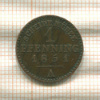 1 пфеннинг. Липпе-Детмольд 1851г