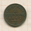 1 пфеннинг. Пруссия 1861г