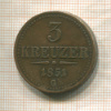 3 крейцера. Австрия 1851г